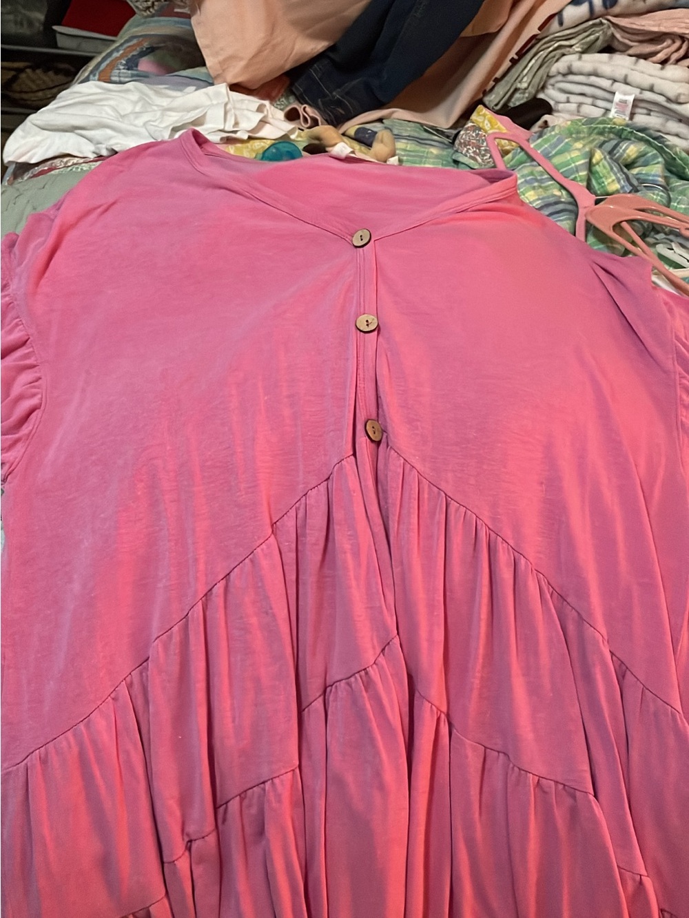 Flowy Pink Tiered Button-Front Maxi Dress